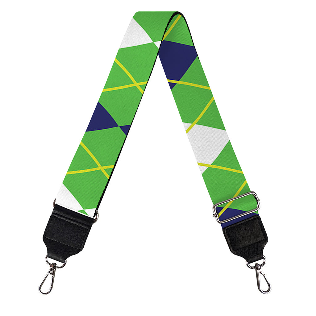 White Green And Navy Argyle Print Bag Strap