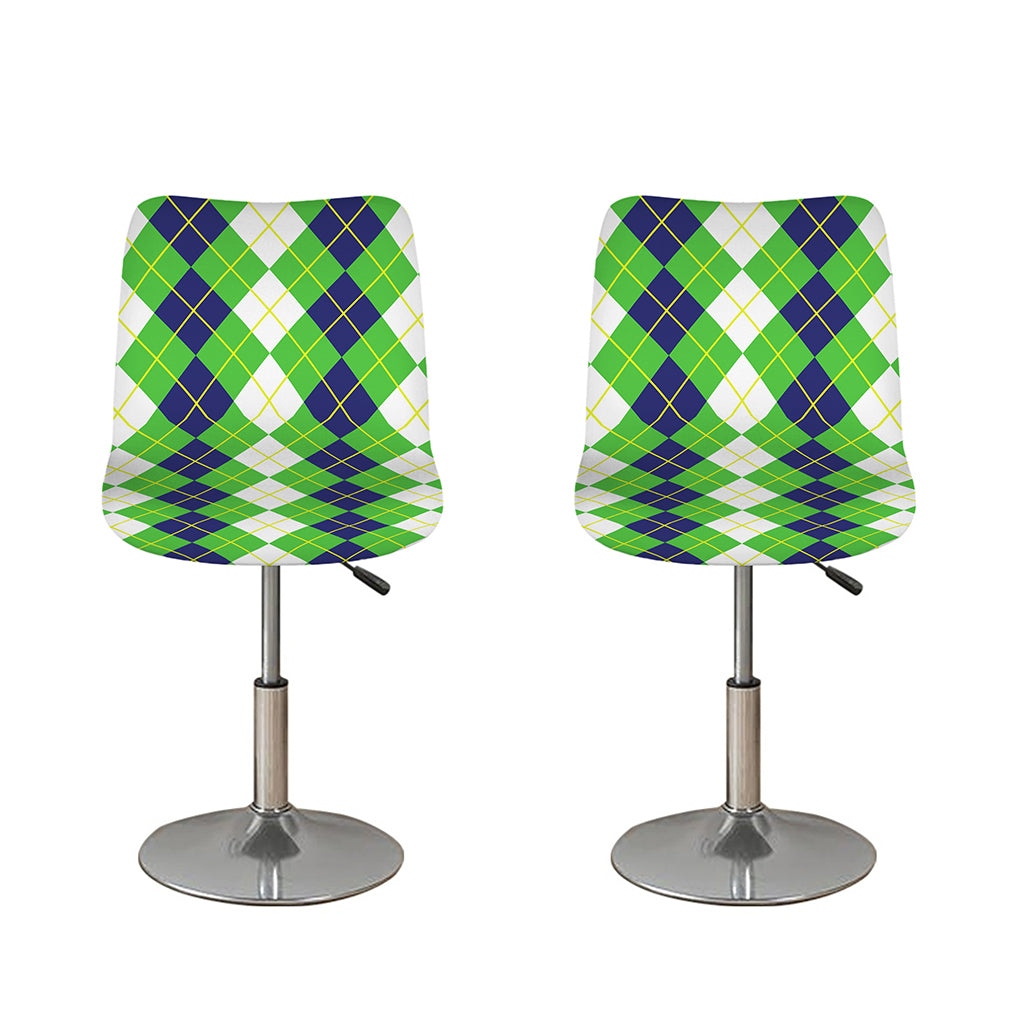 White Green And Navy Argyle Print Bar Stool Covers