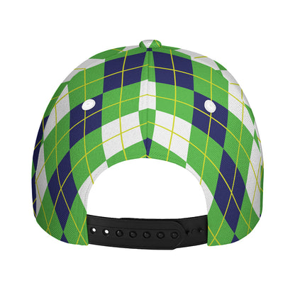 White Green And Navy Argyle Print Baseball Cap