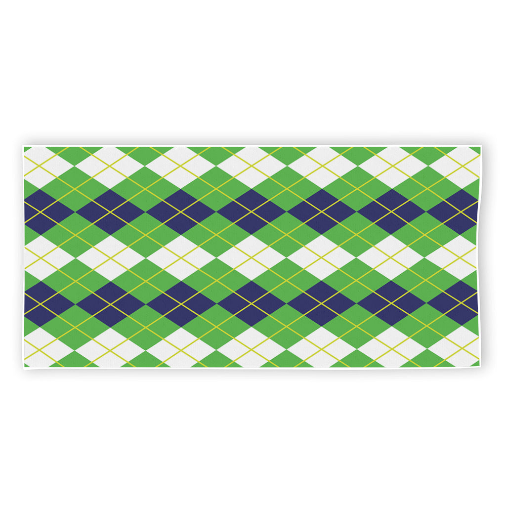 White Green And Navy Argyle Print Beach Towel