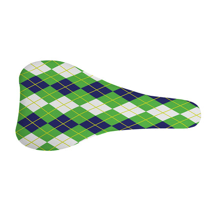 White Green And Navy Argyle Print Bicycle Seat Cover