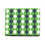 White Green And Navy Argyle Print Bifold Wallet