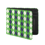 White Green And Navy Argyle Print Bifold Wallet