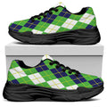 White Green And Navy Argyle Print Black Chunky Shoes