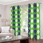 White Green And Navy Argyle Print Blackout Grommet Curtains