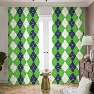 White Green And Navy Argyle Print Blackout Pencil Pleat Curtains