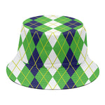 White Green And Navy Argyle Print Bucket Hat