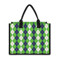 White Green And Navy Argyle Print Canvas Tote Bag