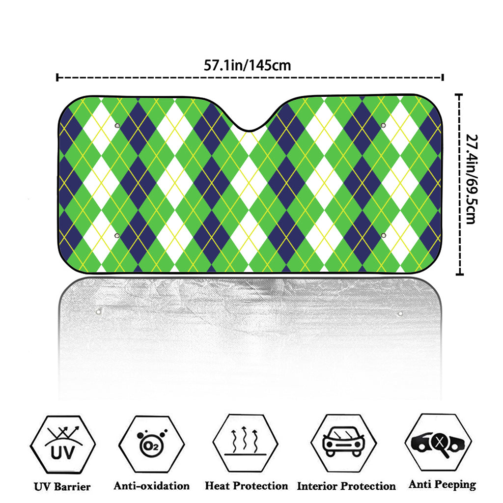 White Green And Navy Argyle Print Car Windshield Sun Shade