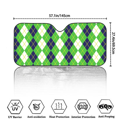 White Green And Navy Argyle Print Car Windshield Sun Shade