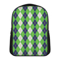 White Green And Navy Argyle Print Casual Backpack