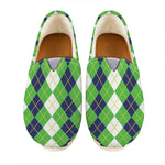 White Green And Navy Argyle Print Casual Shoes