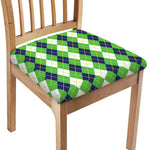 White Green And Navy Argyle Print Chair Cushion Cover