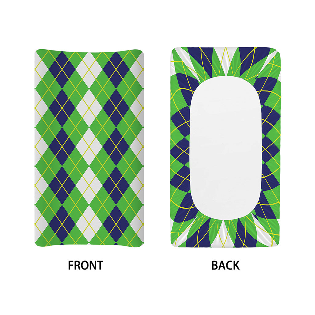 White Green And Navy Argyle Print Changing Pad Cover