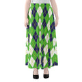 White Green And Navy Argyle Print Chiffon Maxi Skirt