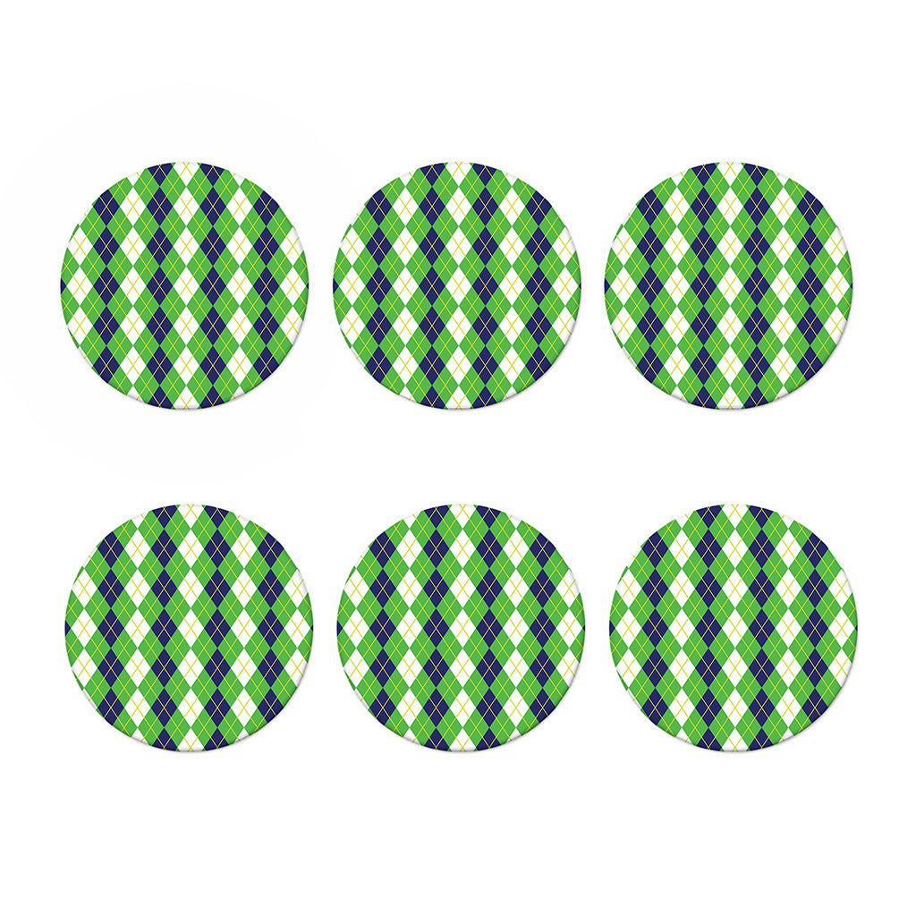 White Green And Navy Argyle Print Coaster Set