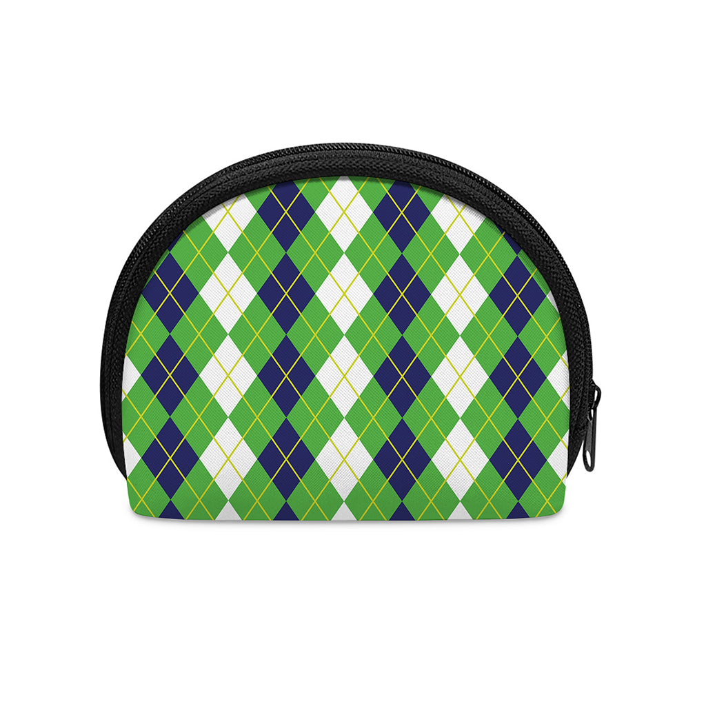White Green And Navy Argyle Print Coin Purse