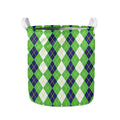 White Green And Navy Argyle Print Collapsible Laundry Basket