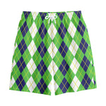 White Green And Navy Argyle Print Cotton Shorts