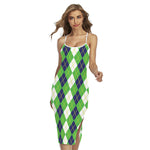 White Green And Navy Argyle Print Cross Back Cami Dress
