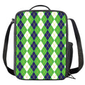 White Green And Navy Argyle Print Crossbody Lunch Bag