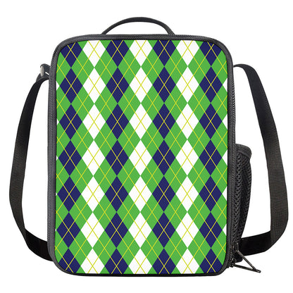 White Green And Navy Argyle Print Crossbody Lunch Bag