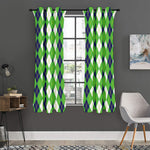White Green And Navy Argyle Print Curtain