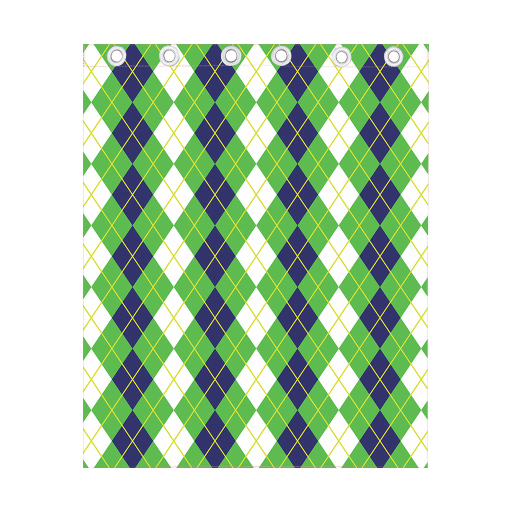 White Green And Navy Argyle Print Curtain