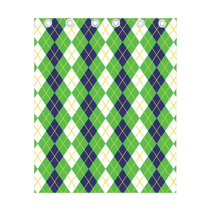 White Green And Navy Argyle Print Curtain