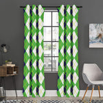 White Green And Navy Argyle Print Curtain