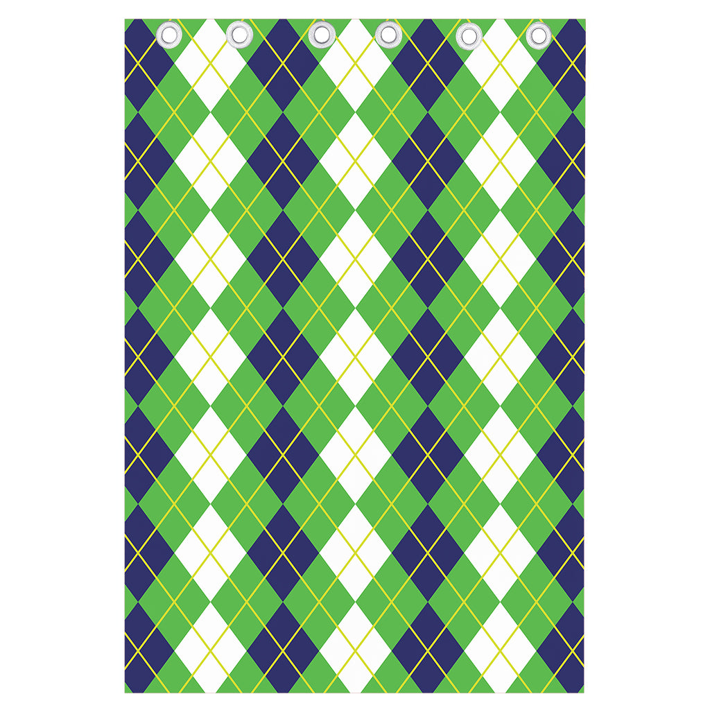 White Green And Navy Argyle Print Curtain