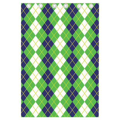 White Green And Navy Argyle Print Curtain