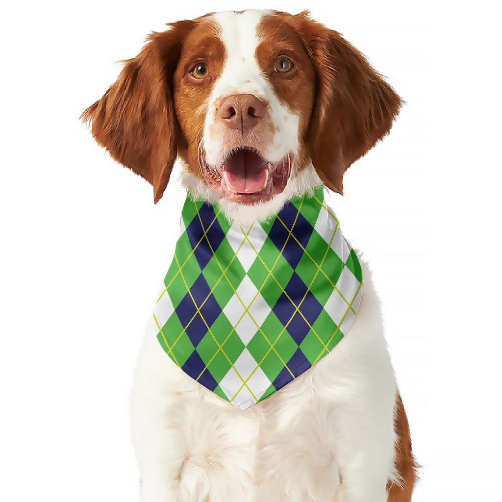 White Green And Navy Argyle Print Dog Bandana