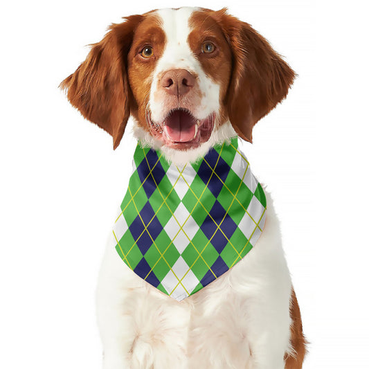 White Green And Navy Argyle Print Dog Bandana