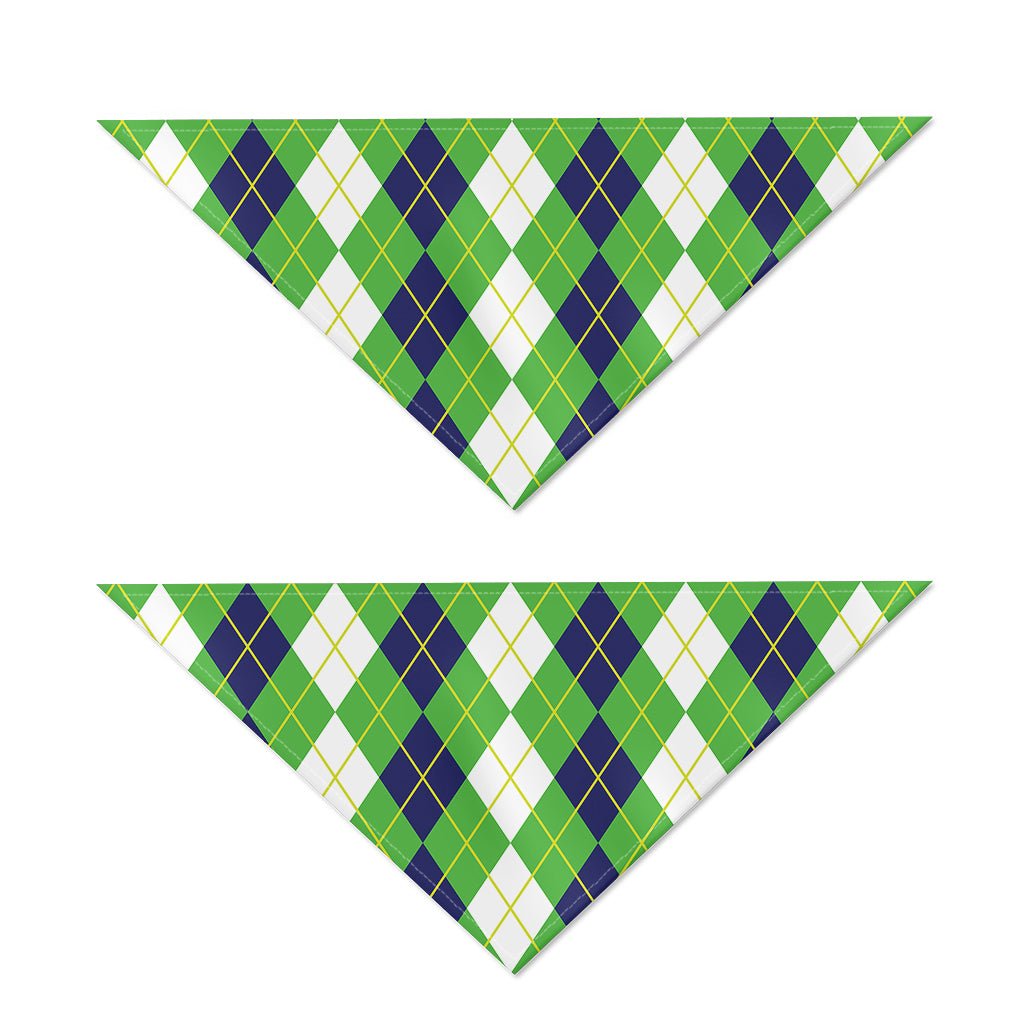 White Green And Navy Argyle Print Dog Bandana