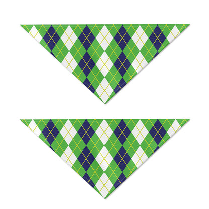 White Green And Navy Argyle Print Dog Bandana