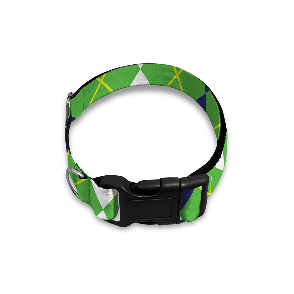 White Green And Navy Argyle Print Dog Collar