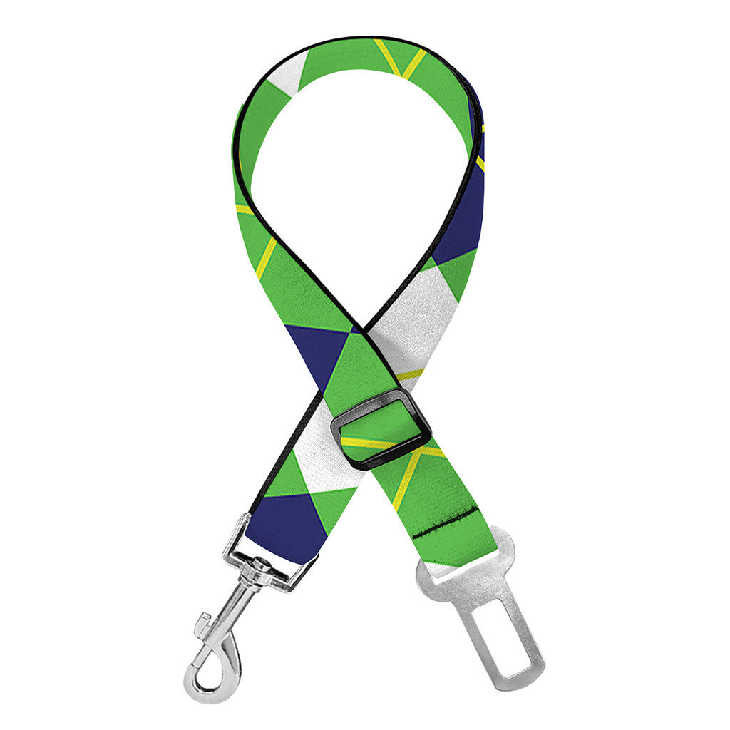 White Green And Navy Argyle Print Dog Seat Belt