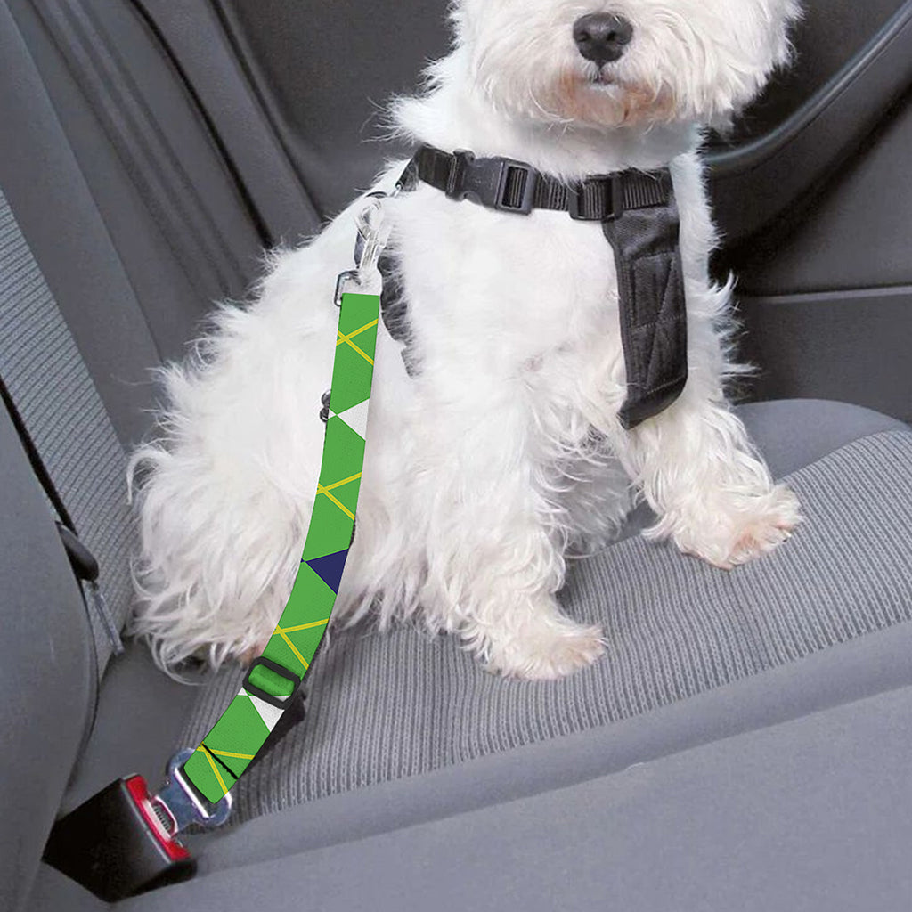 White Green And Navy Argyle Print Dog Seat Belt