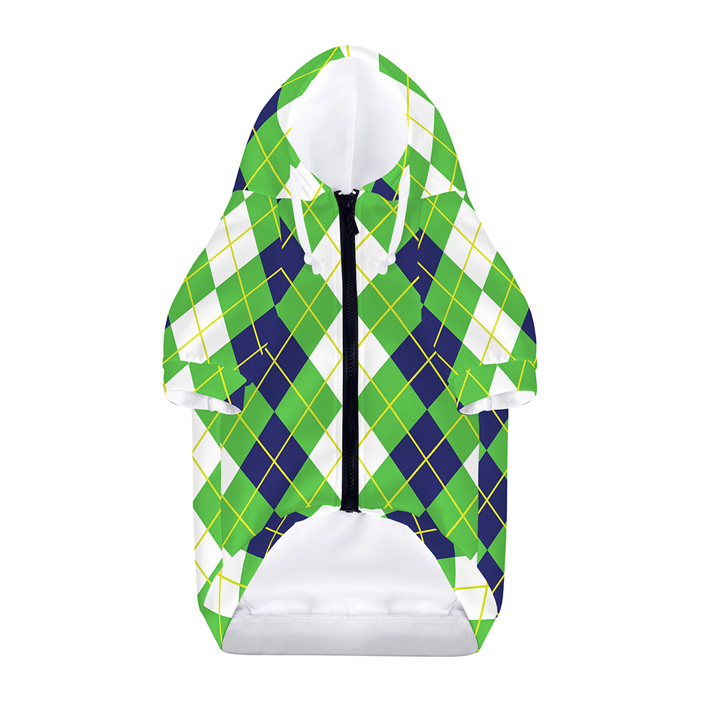 White Green And Navy Argyle Print Dog Zip Up Hoodie