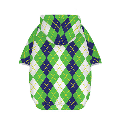 White Green And Navy Argyle Print Dog Zip Up Hoodie