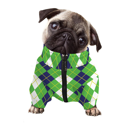 White Green And Navy Argyle Print Dog Zip Up Jacket