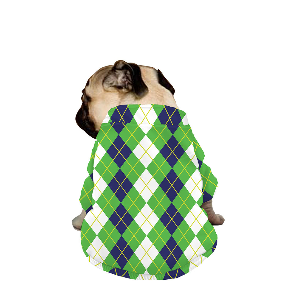 White Green And Navy Argyle Print Dog Zip Up Jacket