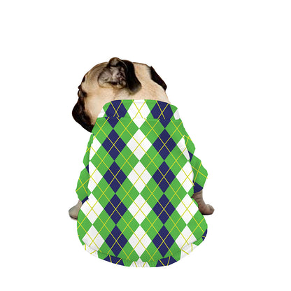 White Green And Navy Argyle Print Dog Zip Up Jacket
