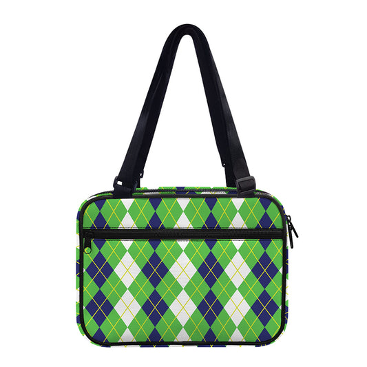 White Green And Navy Argyle Print Double Strap Bible Bag