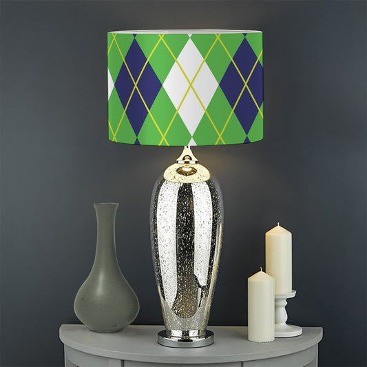 White Green And Navy Argyle Print Drum Lamp Shade