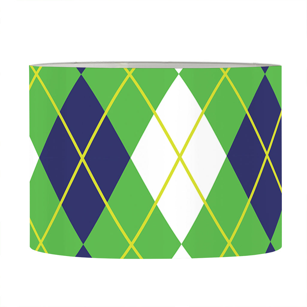 White Green And Navy Argyle Print Drum Lamp Shade