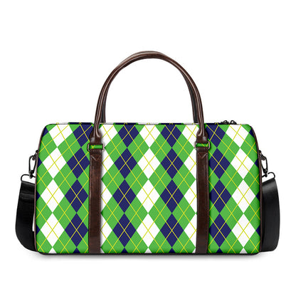 White Green And Navy Argyle Print Duffle Bag
