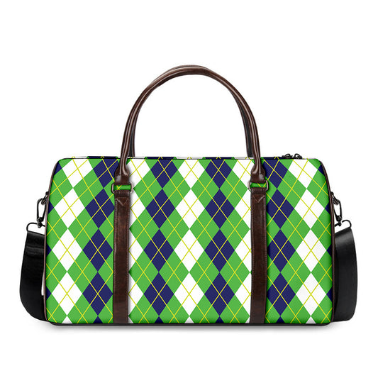 White Green And Navy Argyle Print Duffle Bag