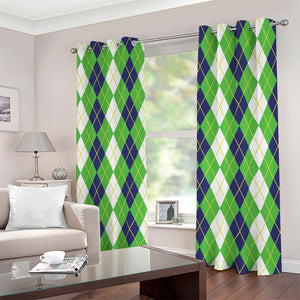 White Green And Navy Argyle Print Extra Wide Grommet Curtains